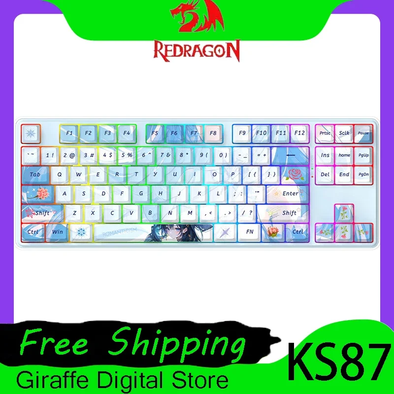 REDRAGON KS87 Mechanical Keyboard Bluetooth Three Modes Long Battery Life Hot-Swap Gaming Keyboard RGB PC Gamer Accessories