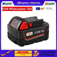 For Milwaukee M18 Power Tool Battery, Charger, BR, XC, 18V, 6000mAh M18B5, 48-11-1860, Built-in 18650 Battery