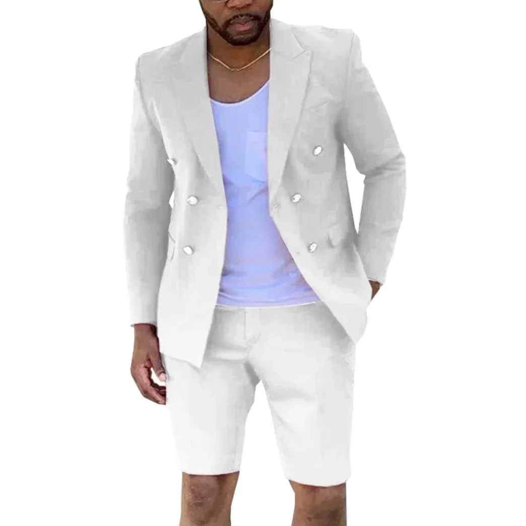 Casual slim fit herenpak 2-delige blazer en korte broek set voor mannen casual zomer strand trouwjurken hoge kwaliteit smoking