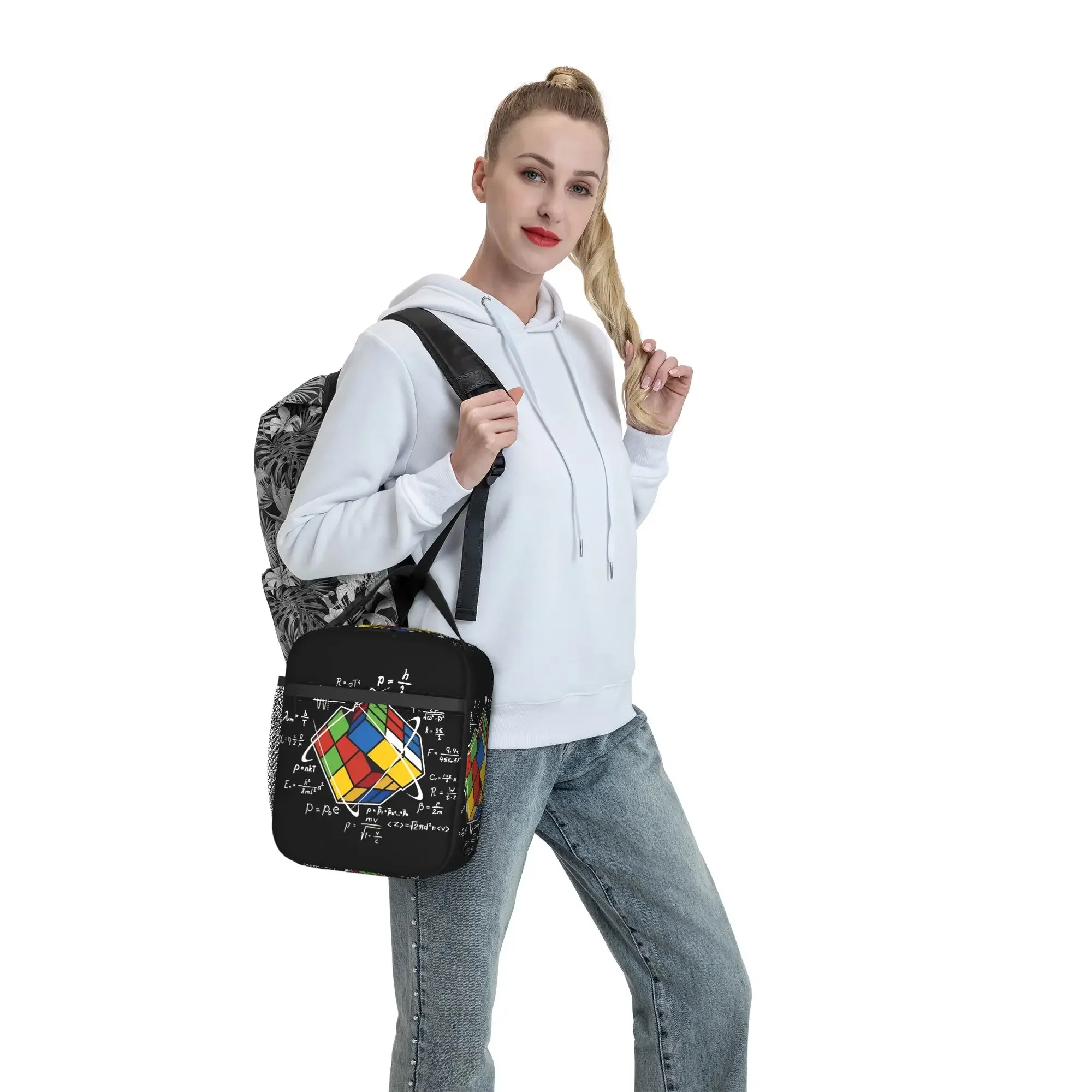 Math Rubik Rubix Rubics Player Cube Maths  Lunch Bag For Child  Travel Graphic Lunch Box Retro Oxford Tote Food Bags