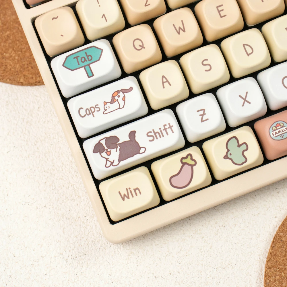 GEFENSI Pet Kitchen Cute MOA Keycap PBT 132 Key Kitten Puppy Girl Keycap Suitable For 60/75/87/96/104/108 On Mechanical Keyboard
