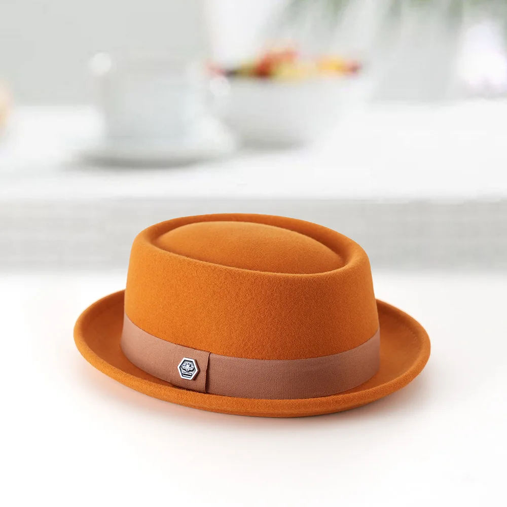 Pork Pie Hat Pure Wool Cap Unisex Autumn and Winter Soft Felt Elegant Sombrero