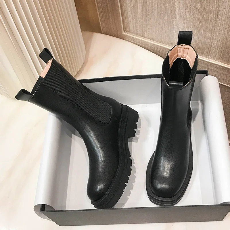 ZANPACE Womens Platform Heels Ankle Boots Designer Brand Luxury Women Shoes 2023 Winter Women Leather Autumn Chelsea Boots