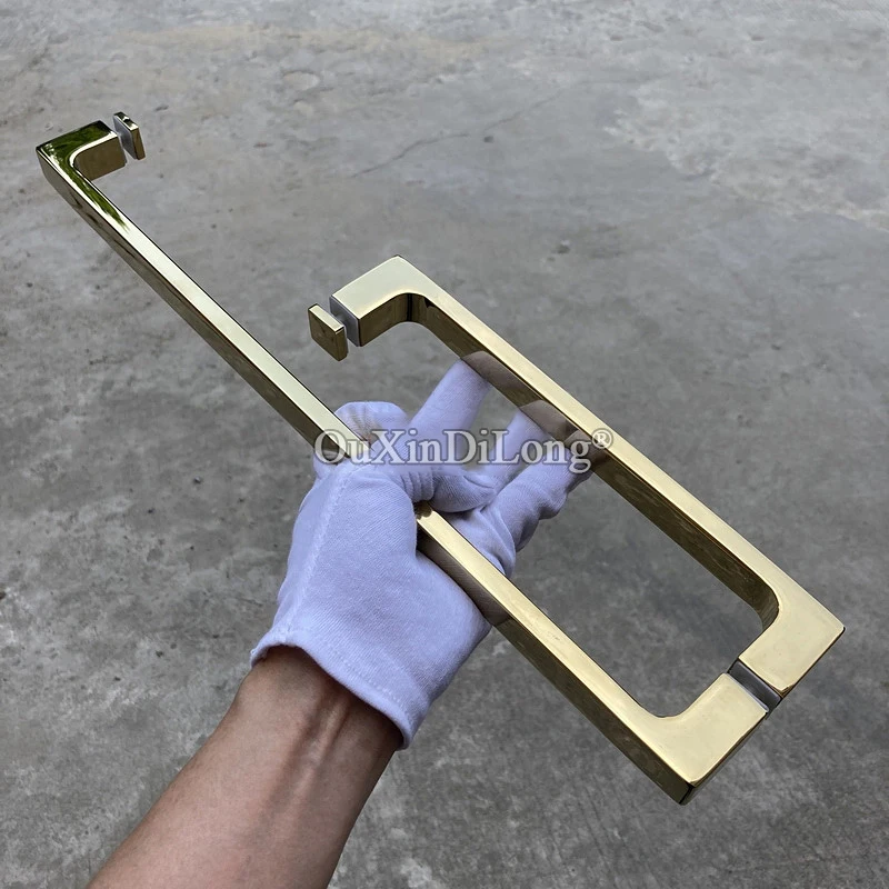 304 Stainless Steel Precision Casting Solid Base Shower Sliding Door Handles L Shape Glass Door Handles Hole Spacing 225X425mm