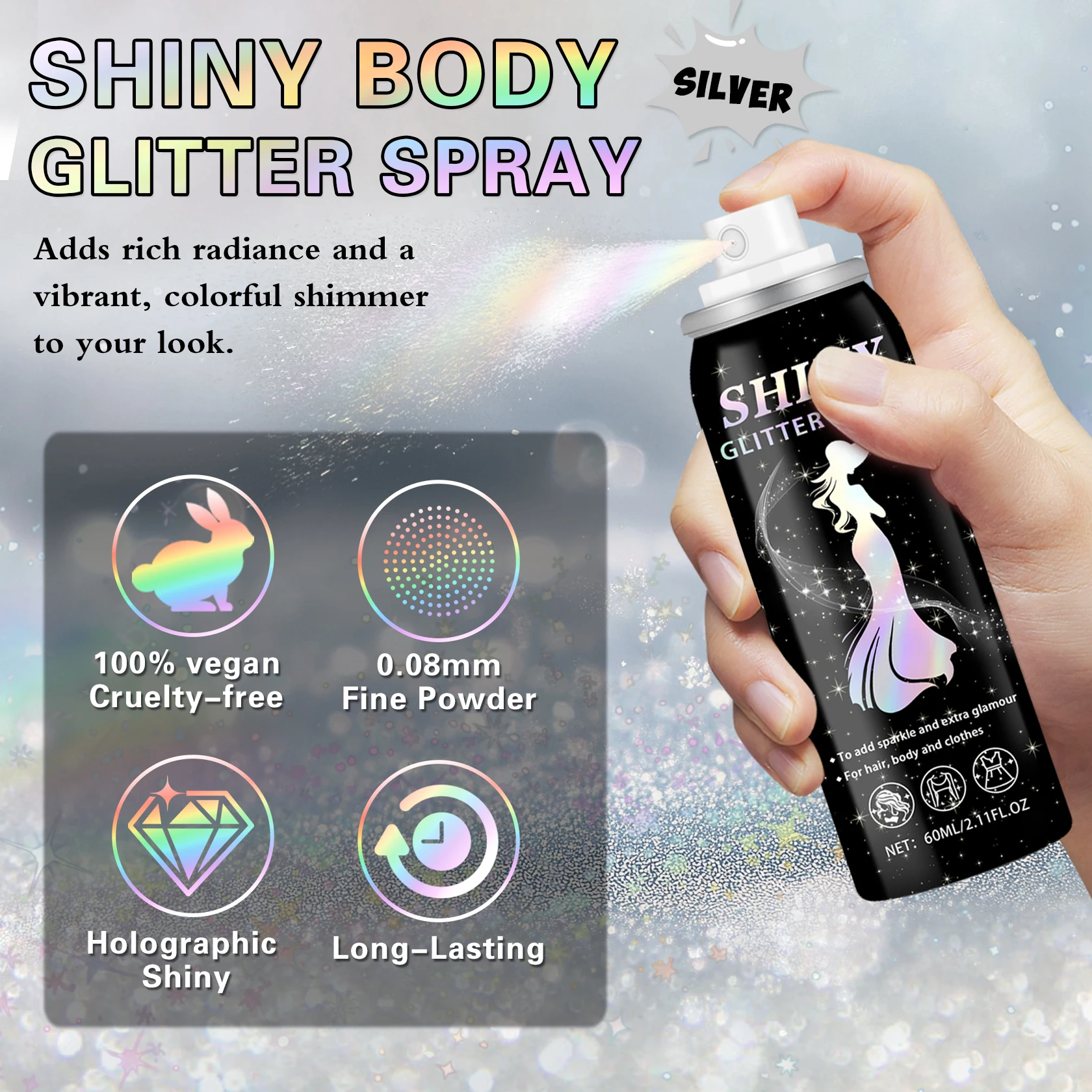 2025 جديد المجسم الجسم بريق رذاذ للشعر الملابس التجفيف السريع طويلة الأمد لامع عيد الميلاد اكسسوارات الديكور