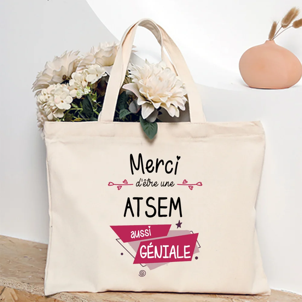 I Am The Best Atsem in The World French Printed Women Tote Bag Canvas Shopping Bags Female Shoulder Bag Graduate Gift for Atsem