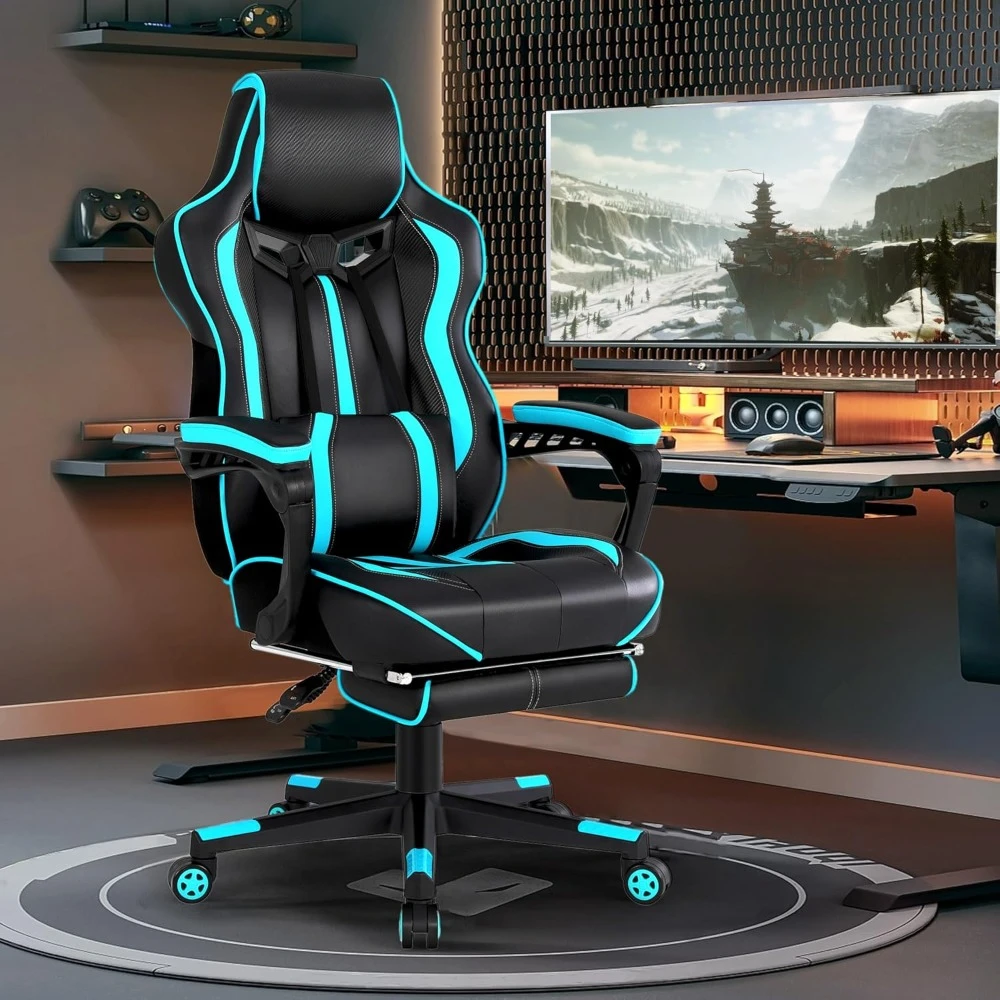 Gaming Chair with Footrest and Lumbar Pillow, Reclining Computer Chairs for Heavy People, Big and Tall Ergonomic Gaming Chair