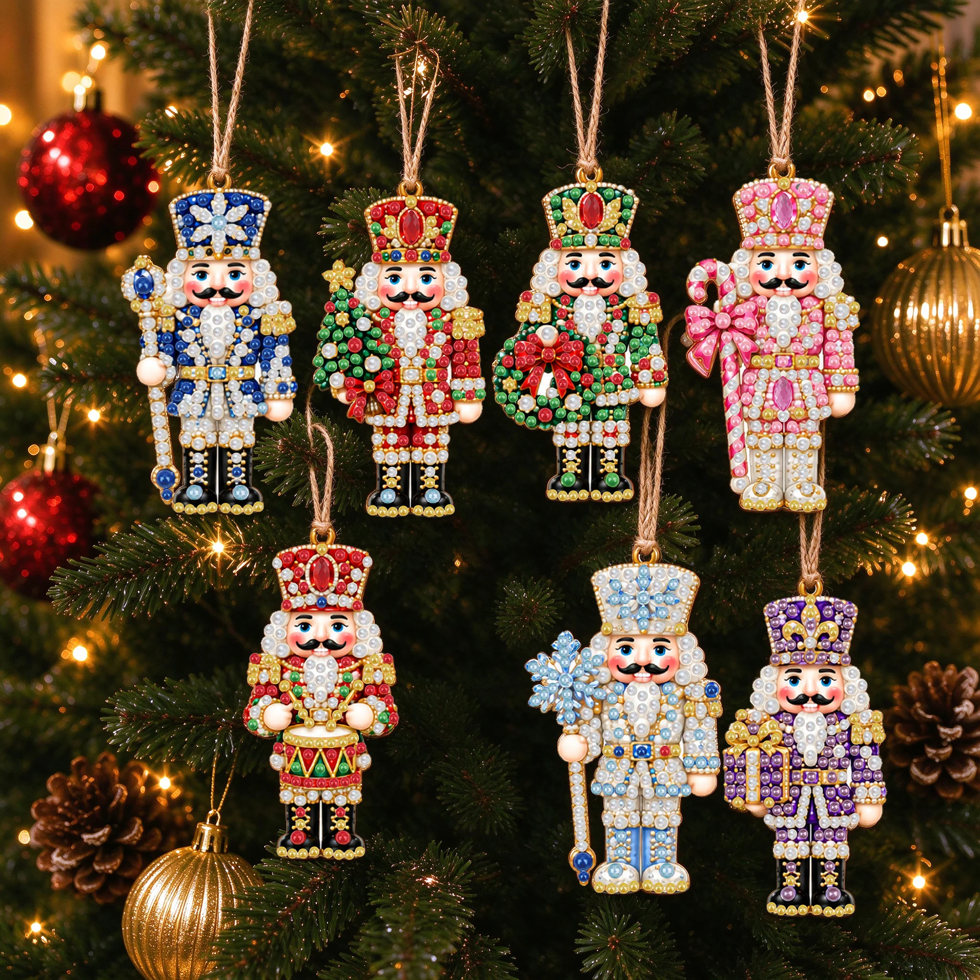 10Pcs Diamond Painting Christmas Ornaments with Multiple Themes DIY Pendant Toys Christmas Nutcracker Christmas Tree Decoration