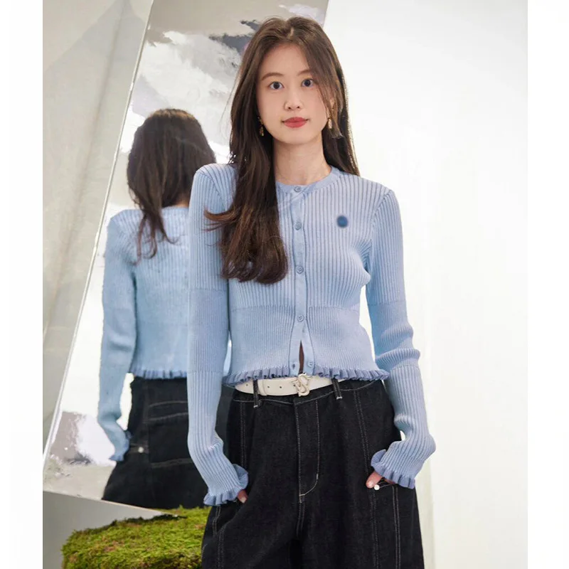 

2025 New Knitted Cardigan Spring New Blended Knit Sweater Girly Design Sense Dopamine Slim Underwear Bottom Layer