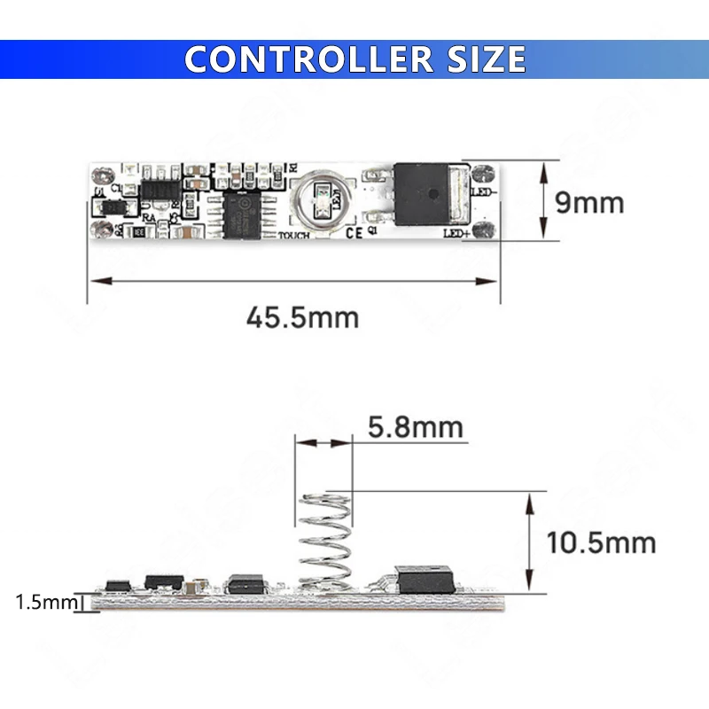 Mini Built-in Type LED Light Bar Touch Sensor Switch ON/OFF Controller 6A 1Channel DC 12V 24V Aluminum Plate Lamp 10-100% Dimmer