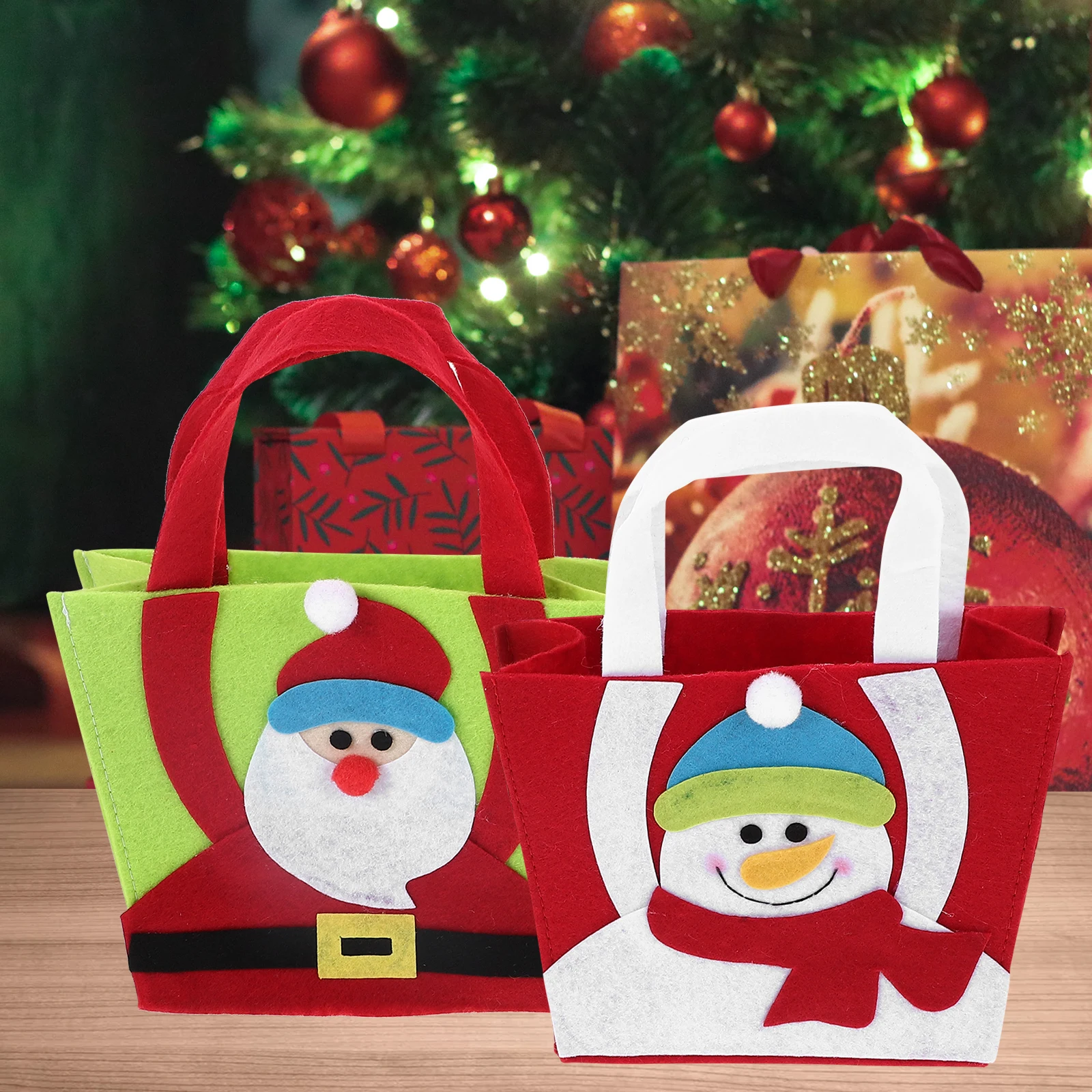 

2pcs Christmas Gift Santa Snowman Large Capacity Storage Tote Cloth Material Holiday Favor Bags Christmas Supplies Party