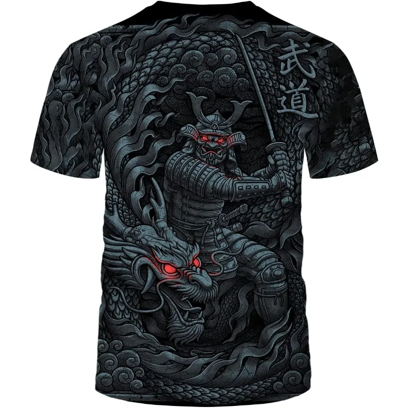 Japanese Samurai Dragon Shirt for Men Summer Short Sleeve Tees Tops Animal Theme Shirt Fantasy Graphic T-Shirt