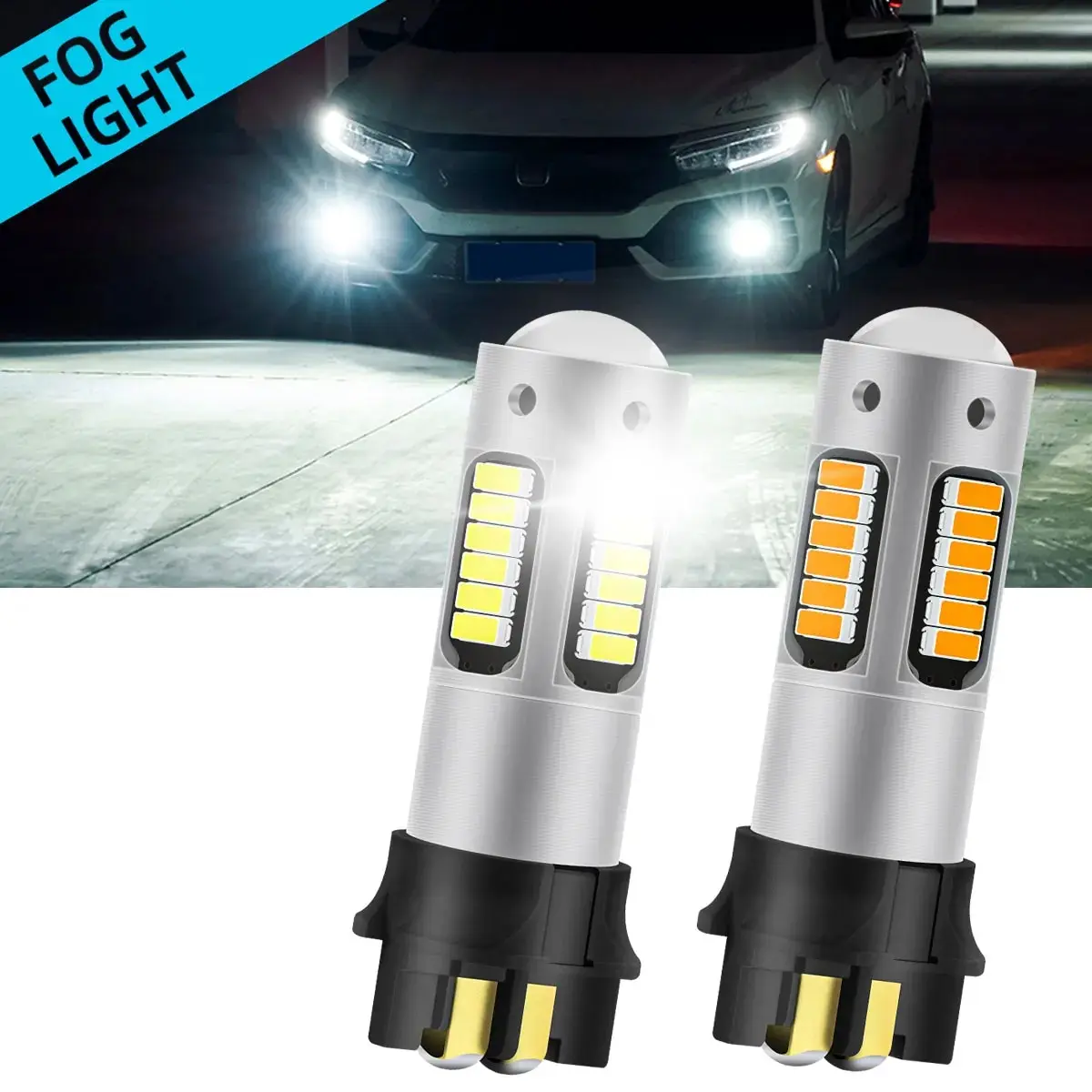 

2PCS PW24W PWY24W LED Bulbs Canbus No Error Turn Signal Light For Audi Volkswagen BMW Benz DRL Daytime Running Light Amber Whit
