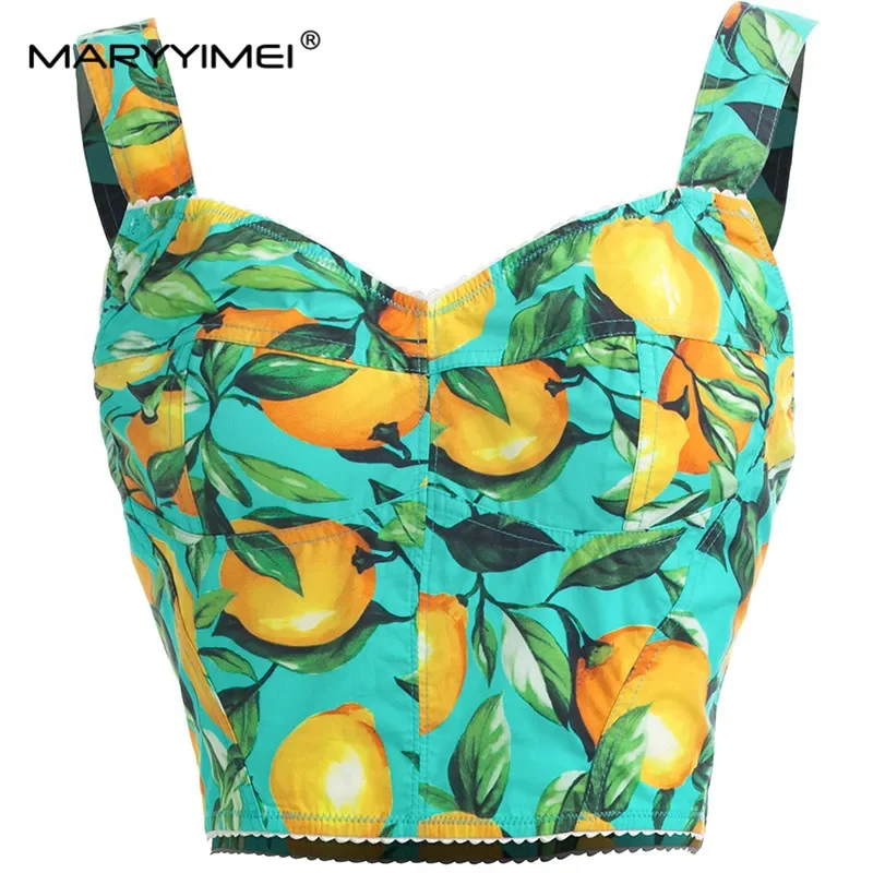 MARYYIMEI Spring Women's Suit short Small sling Top+Blue and White Porcelain Print Vacation Skirts Holiday Cotton two-piece set