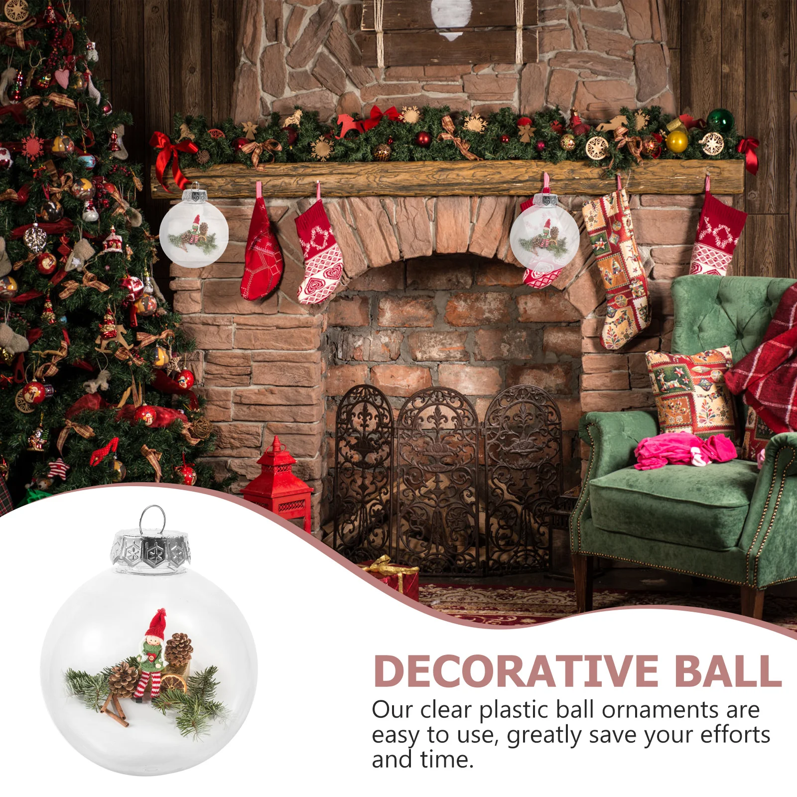 

12Pcs Transparent Round Ball Decorations Clear Plastic Fillable Ornament Balls Hanging Loops Ideal for Christmas Wedding