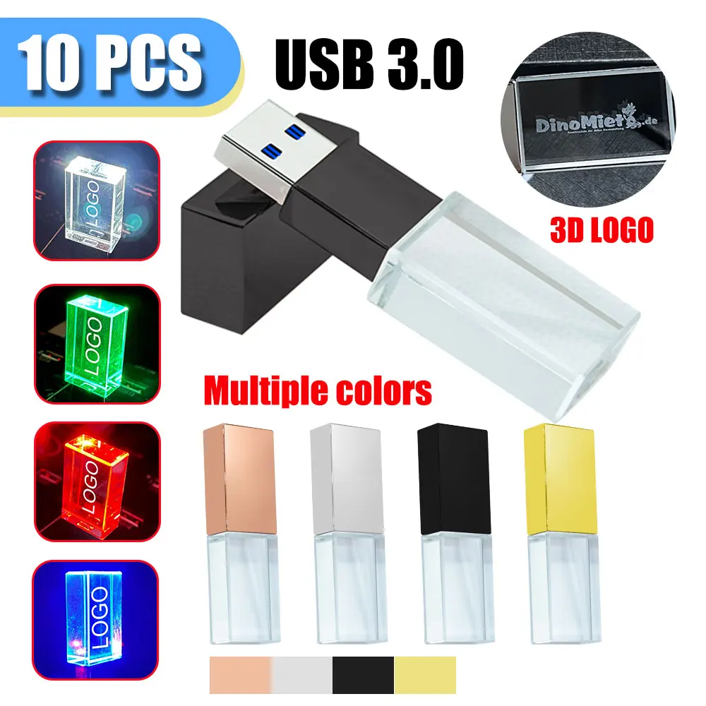 10 PCS LOT Crystal USB 3.0 Flash Drives Wedding Gift Pen Drive Free Custom Logo Rose gold Memory Stick 128GB 32GB 64GB