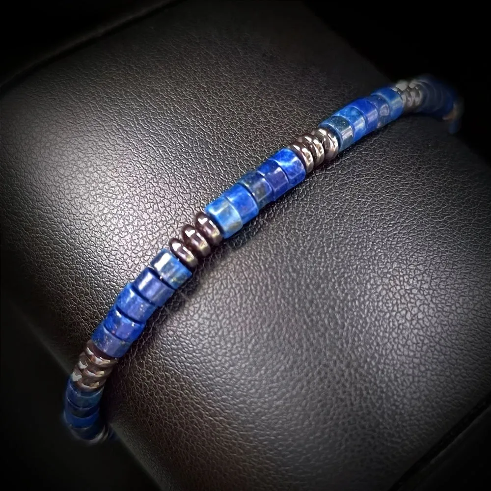 Vintage Lapis Lazuli and Black Hematite Beaded Fortune Bracelet Attracts Wealth, Abundance, and Prosperity Natural Stone Skin-Friendly Unisex Jewelry for Daily Wear and Gift Giving