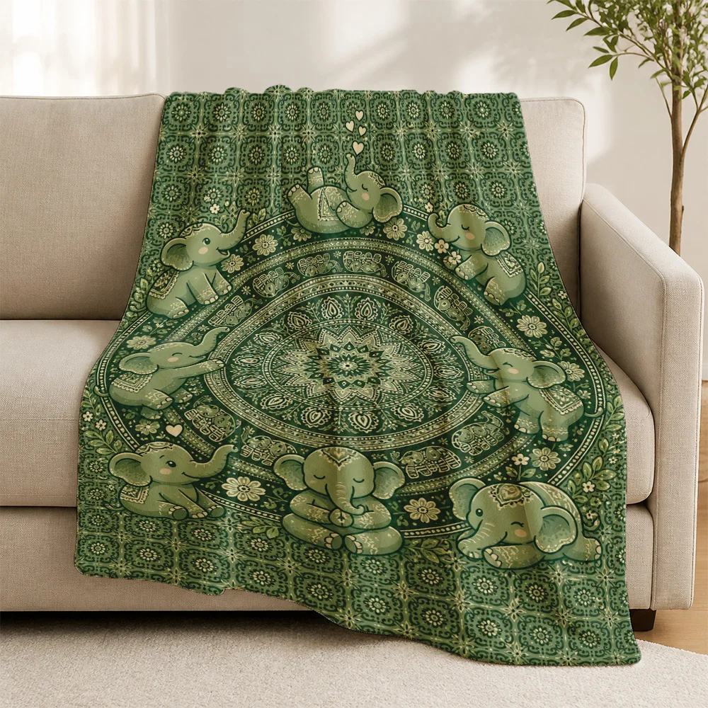 Boho Elephant Print Throw Blanket for Sofa Couch Decor Jungle Animal Pattern Living Room Gift Xmas Seasonal Cozy Throw Wrap