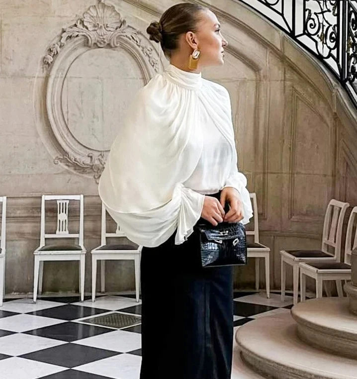 

Женский модный пуловер с высоким воротом и длинными рукавами, прозрачные элегантные вечерние топы, сетчатые прозрачные рубашки с рюшами