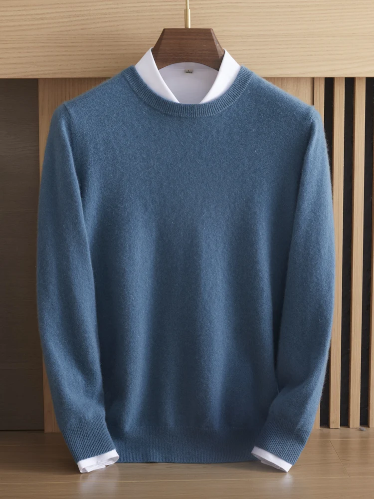 Pure cashmere men's round neck sweater luxury 100% pure cashmere sweater knitted bottoming shirt men
