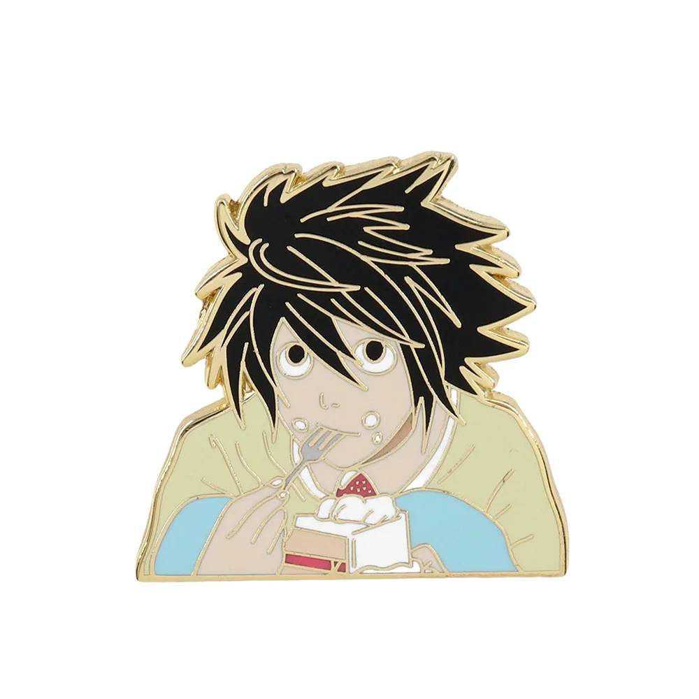 Death-Note L Eating Cake Enamel Pin Creativity Anime Character Brooch Cute Accessories