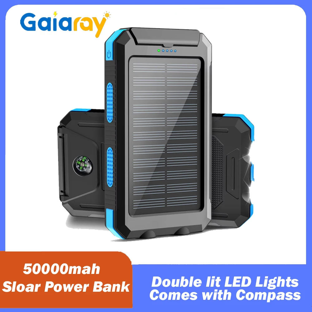 

Gaiaray 50000mAh Solar Power Bank Dual USB Travel Large Capacity LED Lighting Camping Spare Power Outdoor Waterproof Power Bank