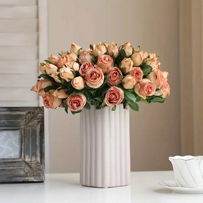 34CM Künstliche Blumen mit Verbrannten Kanten Rosen Handgeschriebener Blumenstrauß Hochzeitsdekoration Kunstblumen Valentinstag Heim-Tischdekoration – Detail 3