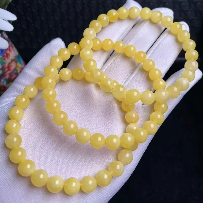 Natural Amber Stone Round Bead Plain Bracelet With Rich Wax Content And Uniform Color
