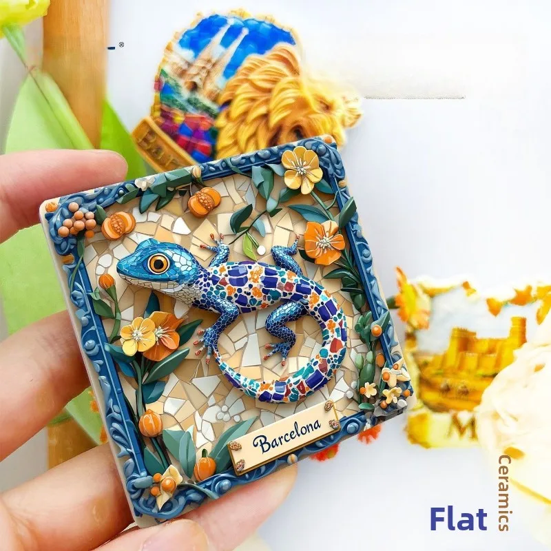 Barcelona Gaudi Mosaic Lizard Fridge Magnet Ceramic Travel Souvenir Home Decor Gift Park Guell Spain Craft