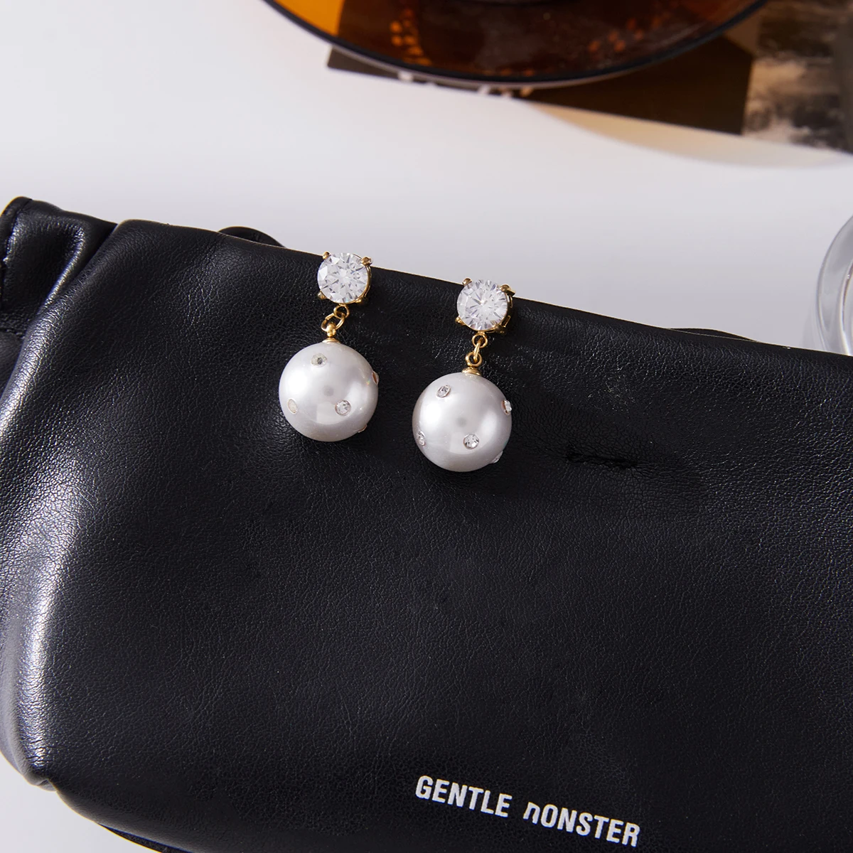 AIKOER Elegant 18K Gold Color Plated Inlay White Rhinestone Glass Pearl Pendant Earrings Hypoallergenic Stainless Steel Jewelry