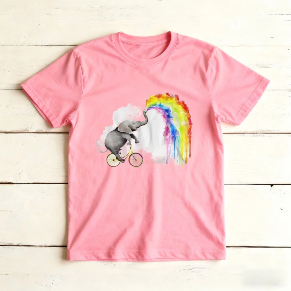 Watercolor Elephant Spraying Rainbow Pride T-Shirt Cute Rainbow Elephant Shirt LGBTQ Pride Month Streetwear Women Cotton Tops