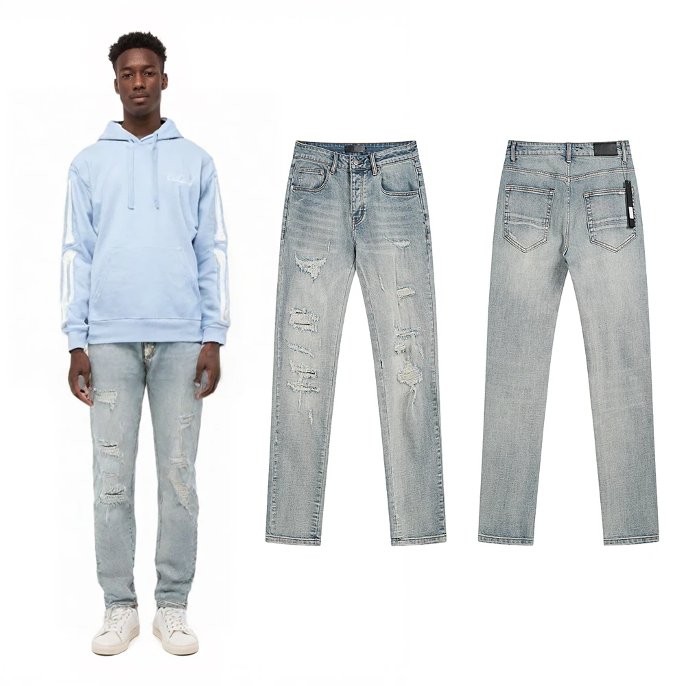 

Уличная одежда Рваные рваные джинсы Ретро Винтажная одежда Мужская хип-поп уличный стиль Повседневная облегающая джинсовая одежда для мужчин