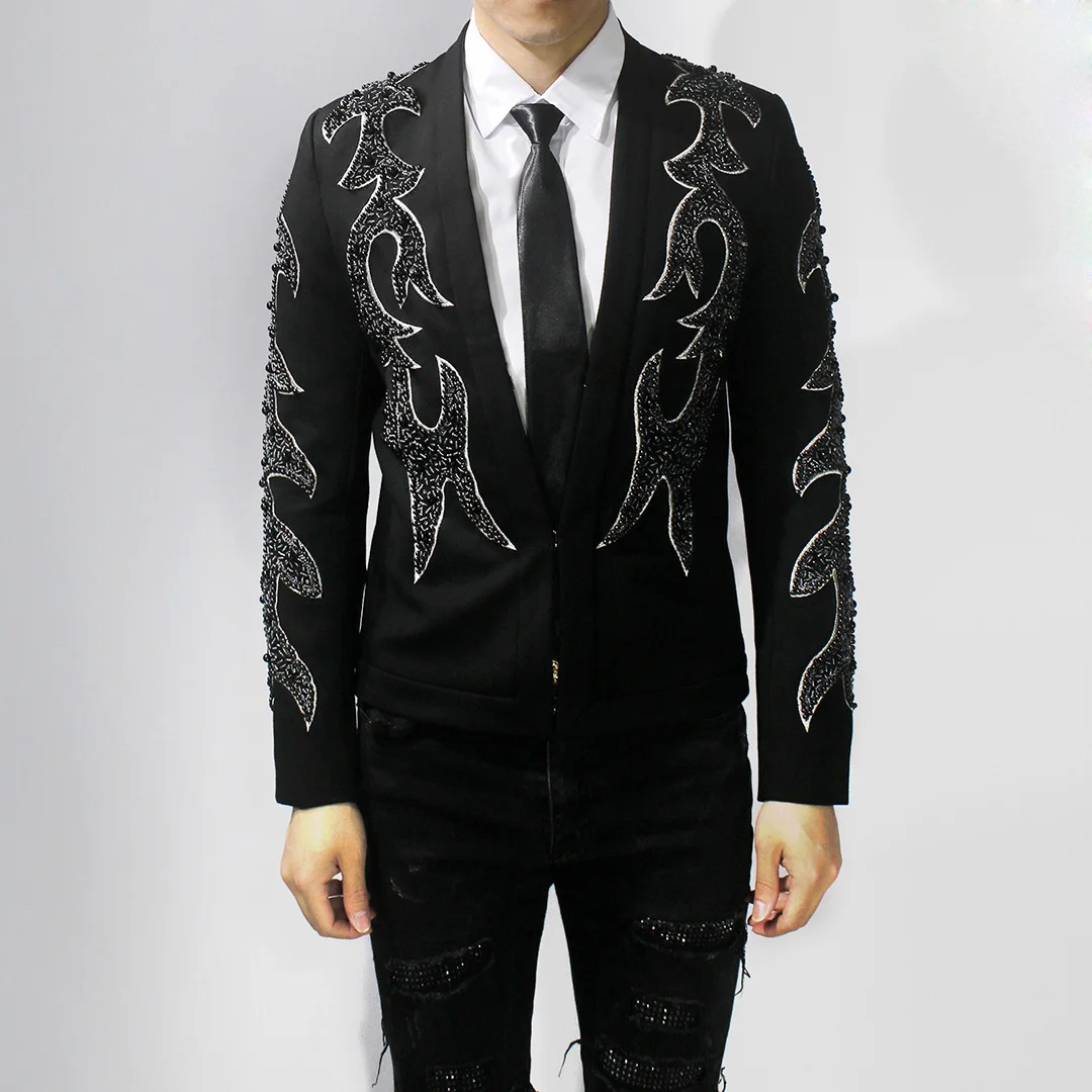 جديد ربيع وخريف 2025 بدلة رجالية ضيقة كورية وسيم صناعة ثقيلة مطرزة مطرزة سترة رجالي للنوادي الليلية سترة المد #2