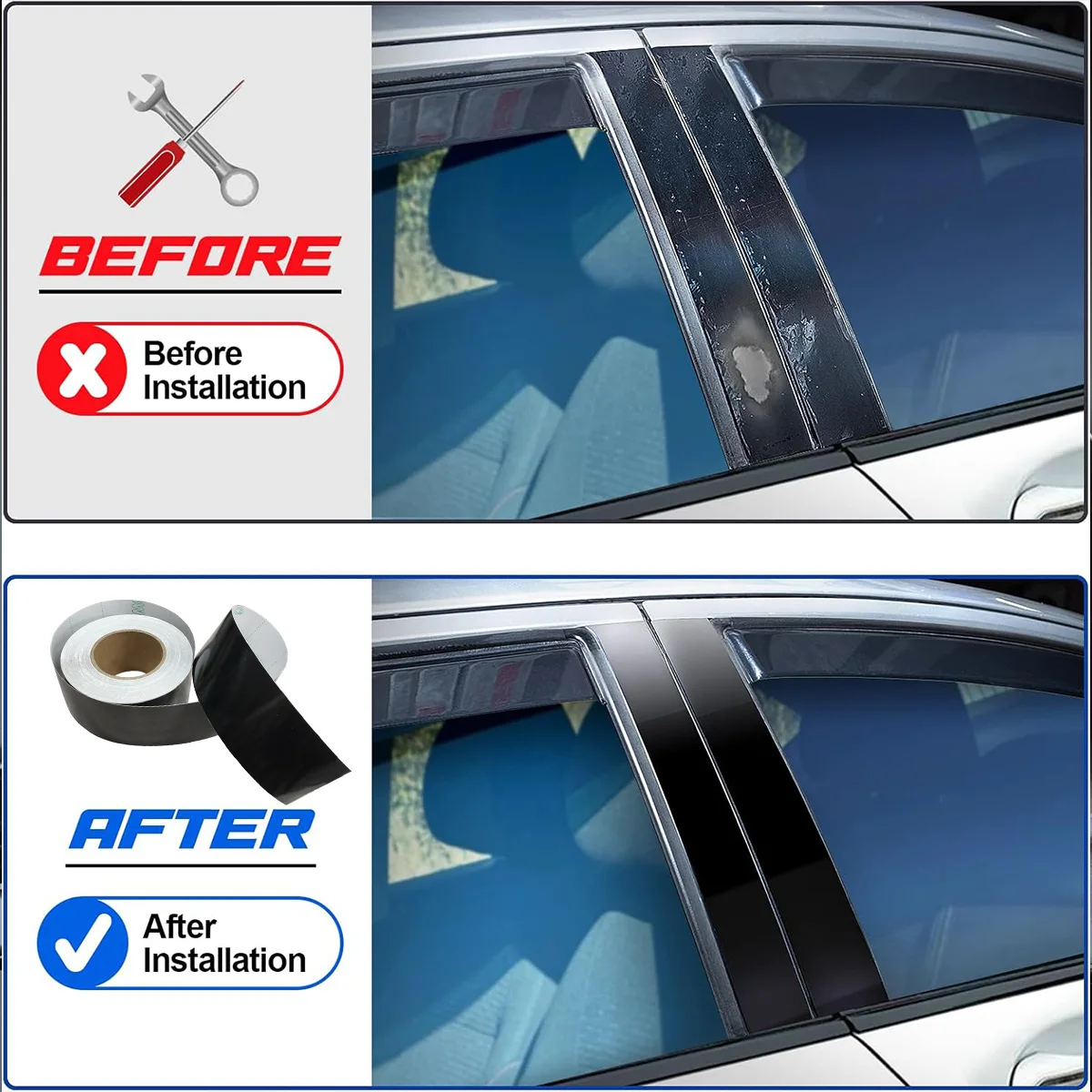 3/5/7/10CM Glänzende Schwarze Vinyl-Folienstreifen Fenster-Zierleisten-Folie Auto-Innenraum Säulen-Aufkleber für Fahrzeuge – Detail 3