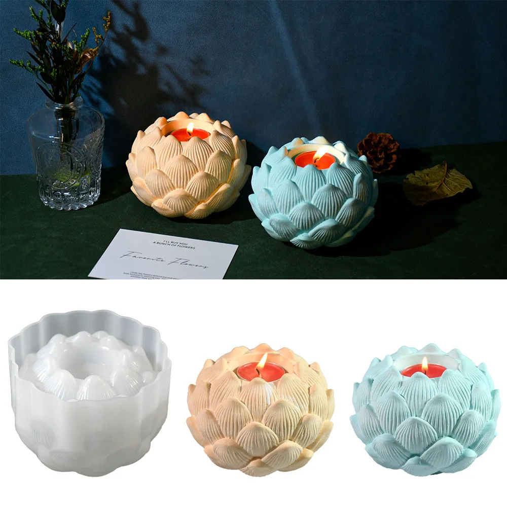 

Lotus Tealight Candle Holder Silicone Mold DIY Flower Bud Candlestick Ornaments Craft Molds Plaster Resin Making Home Decor