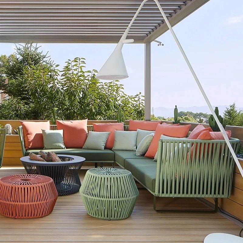 

Leisure courtyard rattan sofa creative swing ornament villa garden hanging chair swing sofa recliner coffee table combination