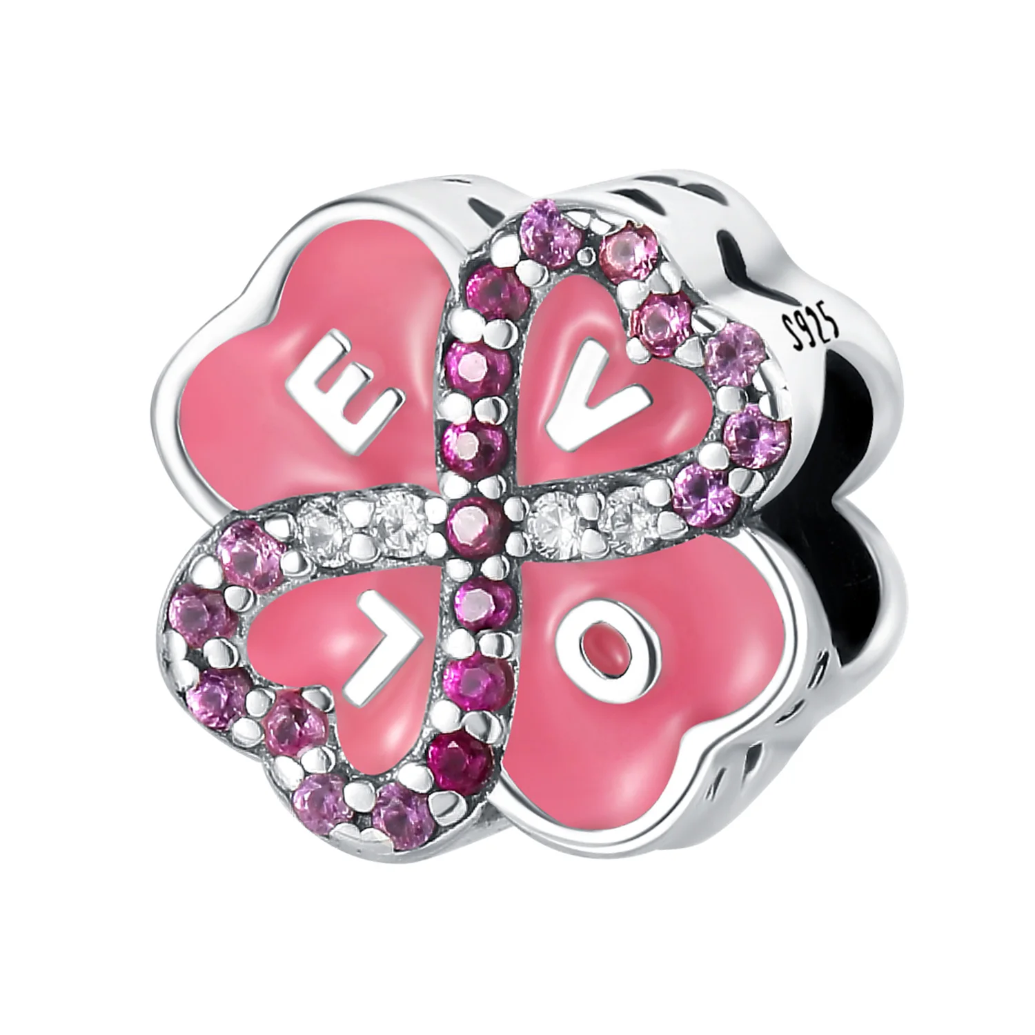 

Beads 925 Sterling Silver Charms Original Pink Clover Lucky Beads Fit Bracelet Jewelry Diy Women Fine Gift Accessory