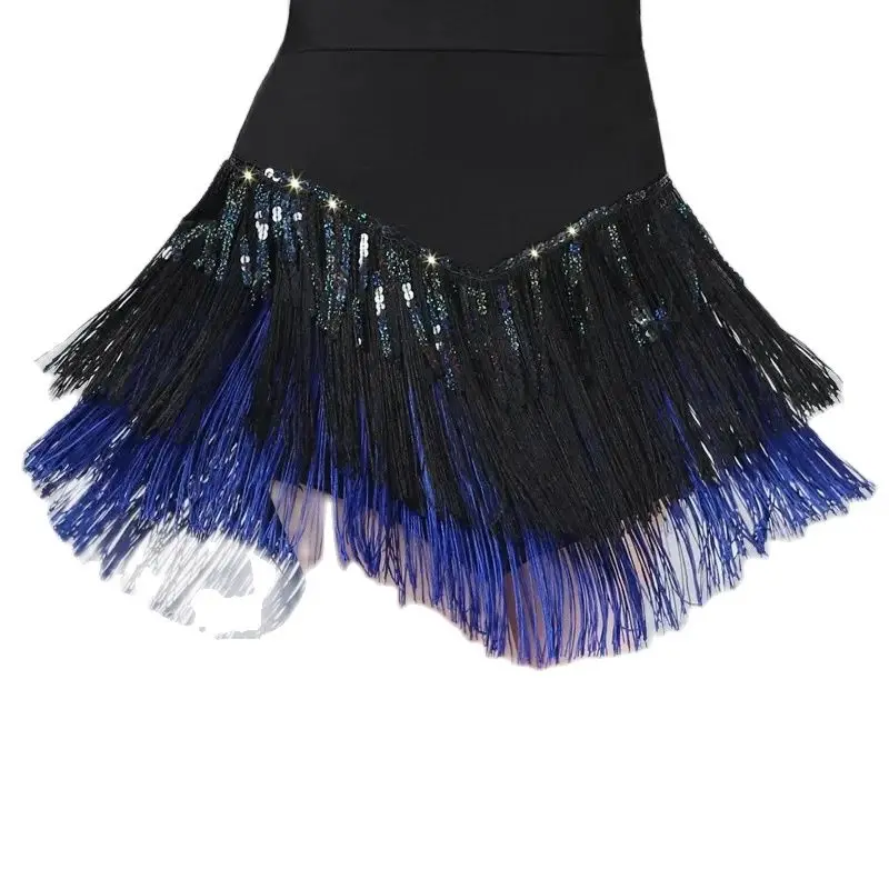 Latin Dance Costume New Adult Female Tassel Short Skirt Three-Step Cha-Cha Dance Costume Sequined Performance