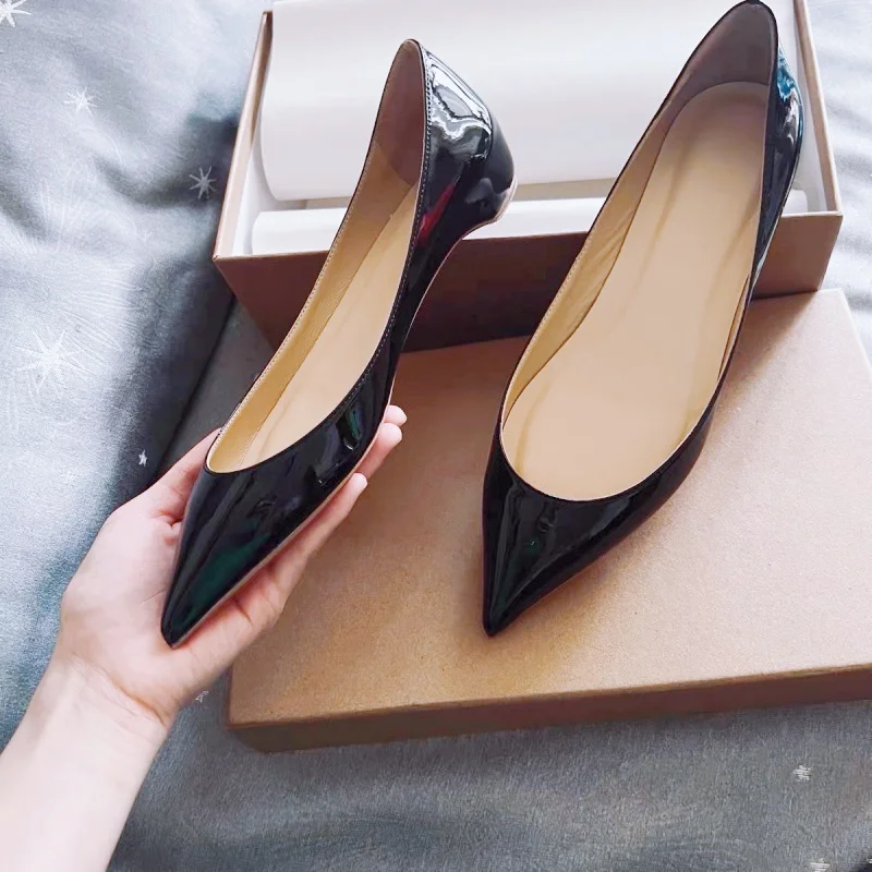 Genuine Leather Women\'s Flat Shoes 2024 Trend All Sheepskin Pointed Inside Increase The Height Red Flat Sole Single Shoe Girl