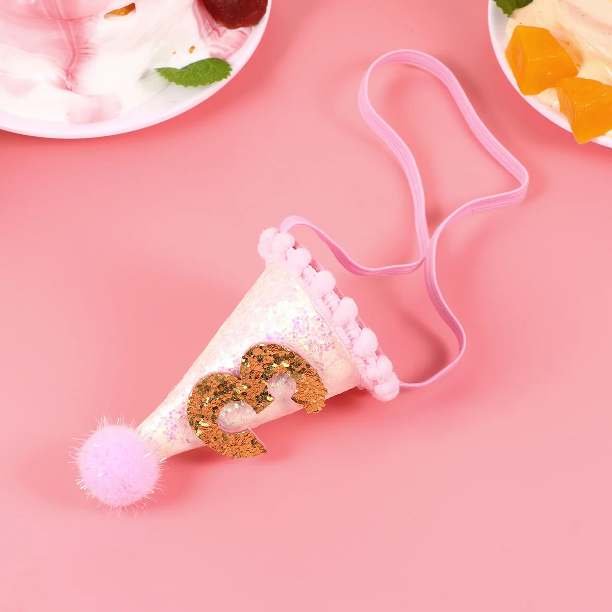 

Elastic Glitter Birthday Hat For Baby Girls Party Decoration Photo Props Hair Accessories Design 1Pc