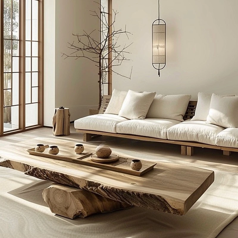 Medieval Style Hotel Flat Floor Villa Wabi Sandy Wind Negotiation Reception Solid Wood Sofa