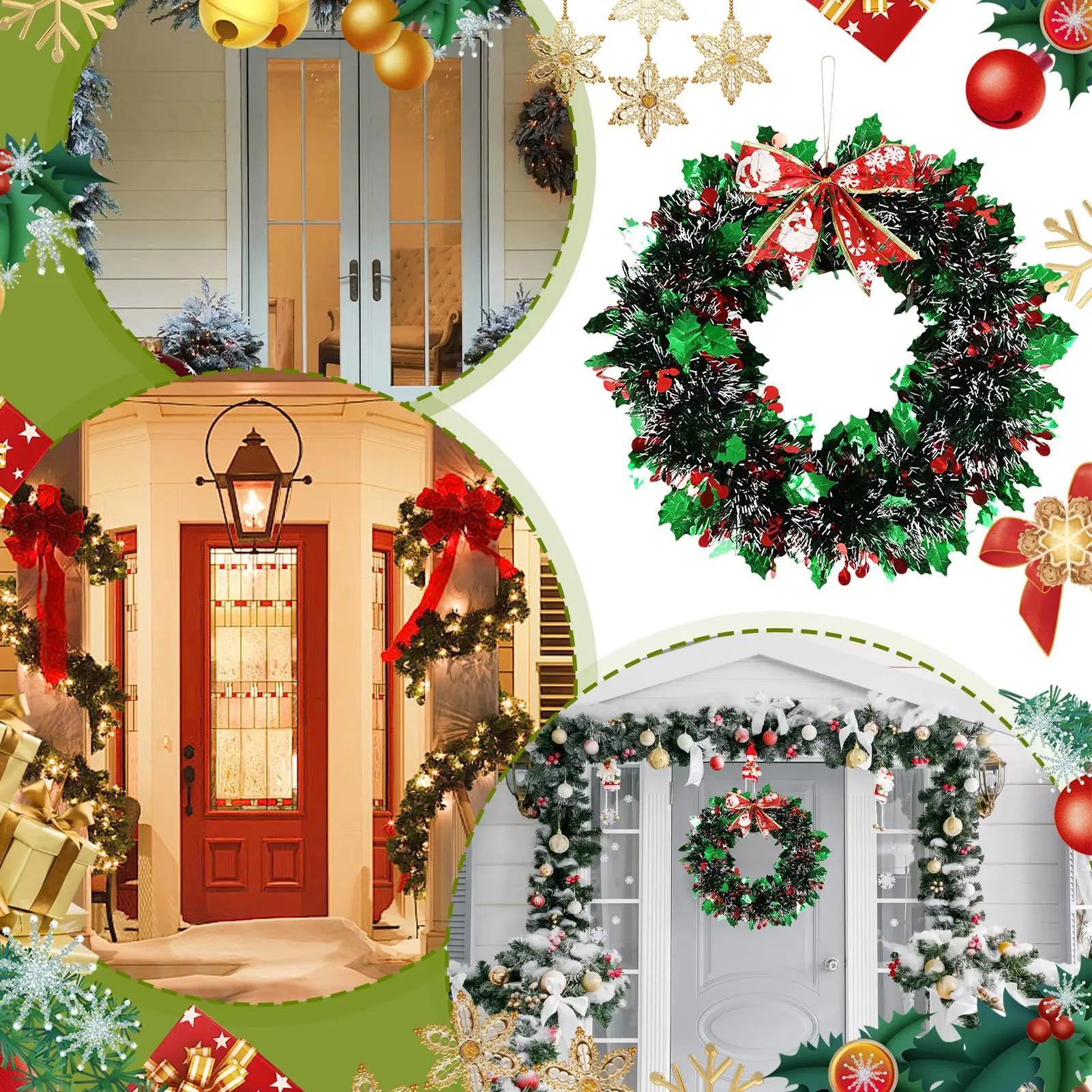 

Large Christmas Wreath Red Green Strips Bow Hangable Crafts Holiday Wreaths For Winter Festival New Year Housewarming Table