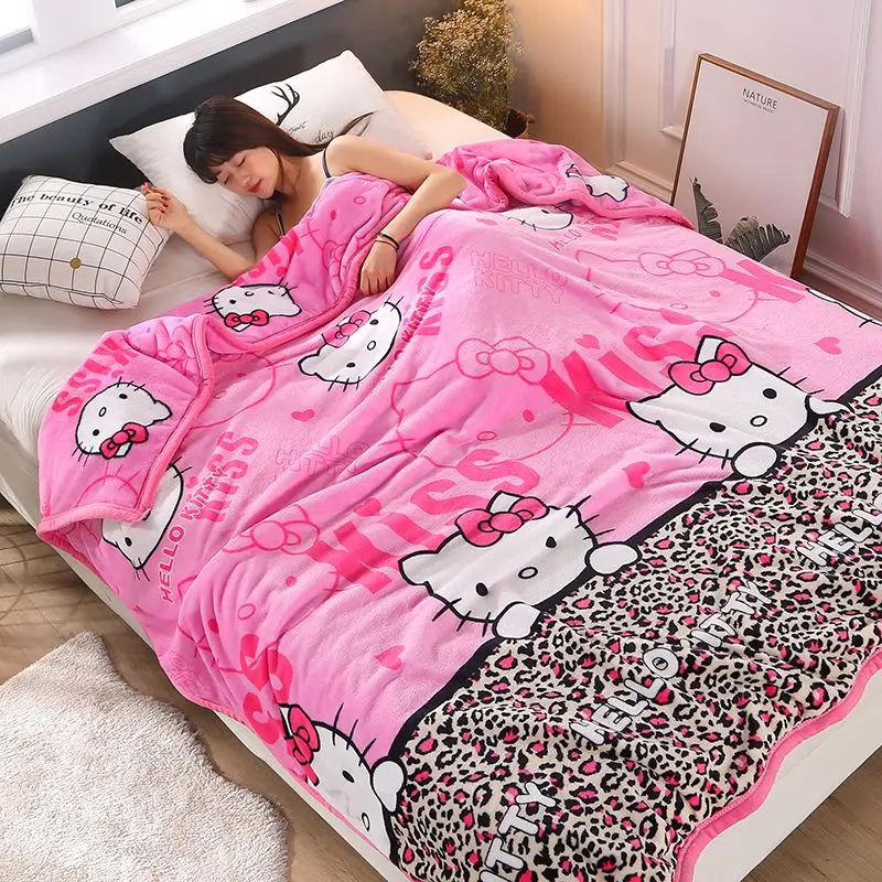 

Hello Kitty Cartoon Blanket Kawaii Kt Cat Home Textile Flannel Soft Warm Throw Blanket Bedding Sofa Cover for Girls Gift