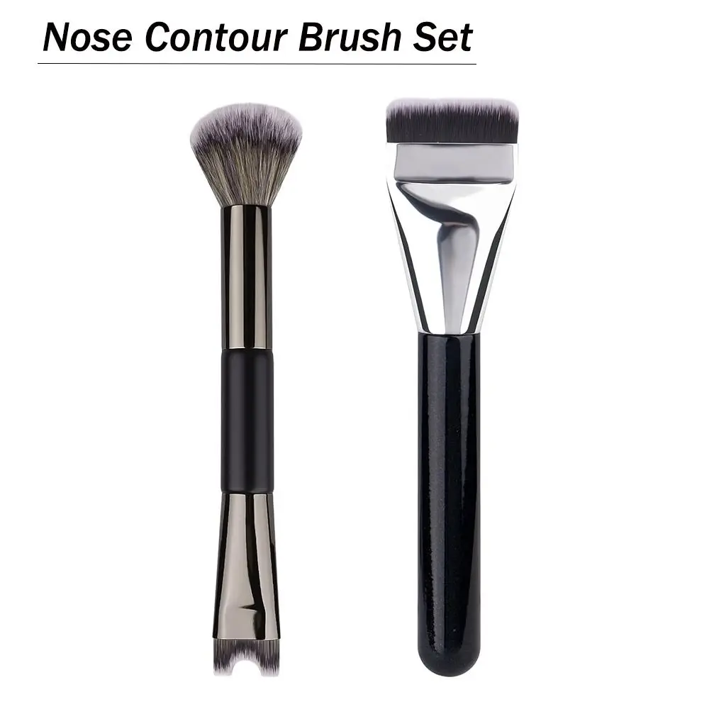 Conjunto de pincéis 2 em 1 para contorno de nariz, escultura de nariz para blush, destaque, base plana, definindo em forma de u e pincel fofo, maquiagem facial