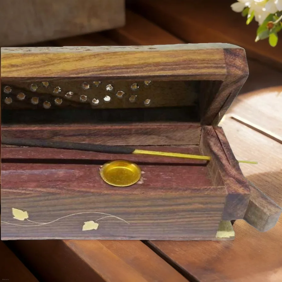 Brass Inlaid Bodhi Wood Backflow Incense Burner Multi-Functional Lotus Coil Stick Holder for Home Meditation Use