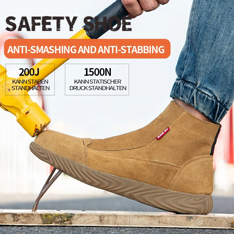 Anti-puncture and anti-skid steel toe outdoor work shoes Puncture Proof Anti-skid Steel Toe High Top Work Shoes