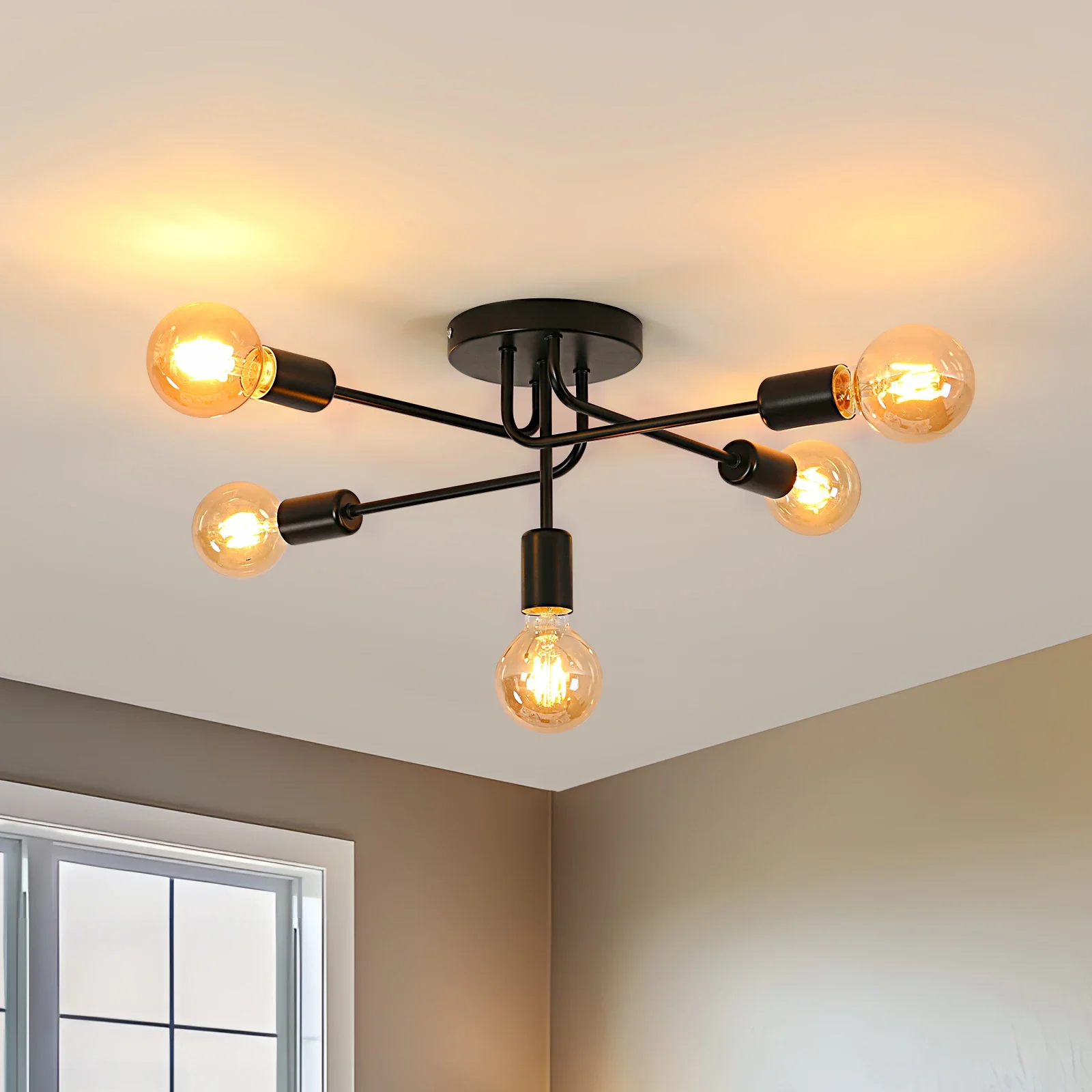 5-Head Black Ironwork Ceiling Light E27 Lampholder Without Light Source Bedroom Living Room Corridor Creative Curved Pipe Lamps