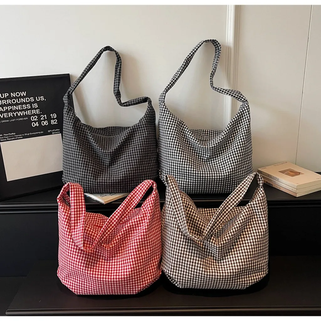 

Korean Style Plaid Single Shoulder Tote Bag Women's Bag 2026 Spring New Fashion Large Capacity Commuter Crossbody Bag