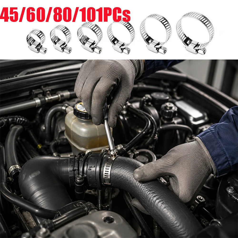 45-101Pc Clamps Genuine Jubilee 201 Stainless Steel Hose Clips Car Fuel Hose Pipe Clamps Worm Drive Durable Anti-oxidation