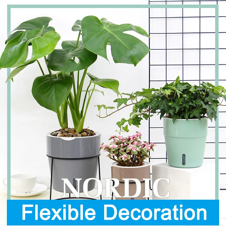 Double Layer Self Watering Plastic Flowerpot Water Auto Absorption Planter Colorful Pot Desktop Plants Holder